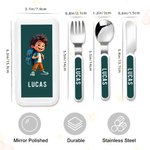 Personalized Cartoon Boy Girl Safe Stainless Steel Kid's Fork Spoon Knife 3 Pcs Cutlery Set with Case and Name Birthday Back to School Gift for Kids