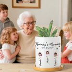 Personalized Floral 1-10 Face Photo Garden Ceramic Flower Pot with Bamboo Tray Name Title and Text Home Decor Christmas Birthday Gift for Mom Grandma