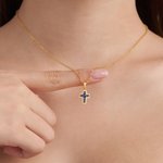 Personalized Tiny Birthstone Cross Necklace Dainty Jewelry Birthday Communion Gift for Christian Catholic Women