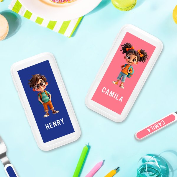 Personalised Cartoon Boy Girl Safe Stainless Steel Kid's Fork Spoon Knife 3 Pcs Cutlery Set with Case and Name Birthday Back to School Gift for Kids