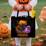 Personalizzato Halloween tema Carino animale grande capacità Tote Bag con iniziale e nome Halloween Dolcetto o scherzetto Regalo per la famiglia bambini