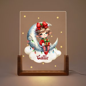 Personalisierte Fantasy Star Schneeflocke Santa's Helper Elf Name Acryl LED-Nachtlicht mit hölzernen Basis Raumdekoration Geburtstag Weihnachten Geschenk für Kind Baby