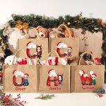 Personalized Cartoon Character Santa Claus Initial Large Jute Tote Bag with Name Daily Use Christmas Gift for Family