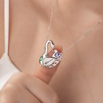 Personalized New Mom and Baby Swan Necklace with Birthstone and Card Birthday Anniversary Christmas First Mother's Day Gift for Women