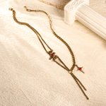 Personalized Four-Pointed Star Pendant Double Chain Necklace with Birthstone Dainty Family Jewelry Birthday Anniversary Gift for Women