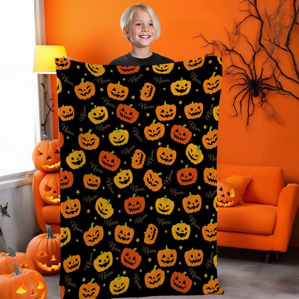 Personalisierte Halloween Kürbisse Sterne weiche Decke mit Namen Home Party Decor Halloween Geschenk für Jungen Mädchen