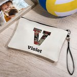 Personalized Camouflage Stripes Initial Number Makeup Bag with Name Birthday Christmas Gift for Family Friends