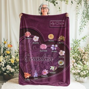 Personalised Vintage Birth Flower Soft Throw Blanket with 1-12 Names Home Decor Birthday Christmas Gift for Mom Grandma