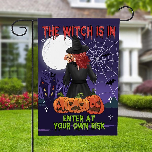 Henkilökohtainen Halloween Bat Pumpkin Witch Pet Dog Garden Flag nimi Garden koristeet Halloween lahja koiran ystäville puutarhanhoito ystäville