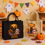 Personalizzato Halloween tema Carino animale grande capacità Tote Bag con iniziale e nome Halloween Dolcetto o scherzetto Regalo per la famiglia bambini