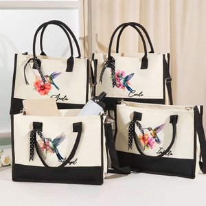 Personalisierte Kolibri große Canvas-Tasche mit Namen Geburtstag Jahrestag Geschenk für Frauen Kolibri-Liebhaber