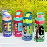Personalised Cartoon Character 16 oz Kid Water Bottle with Name and Initial Outdoor Activities Birthday Christmas Back to School Gift for Kids
