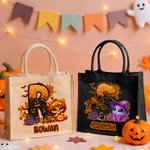 Personalizzato Halloween tema Carino animale grande capacità Tote Bag con iniziale e nome Halloween Dolcetto o scherzetto Regalo per la famiglia bambini