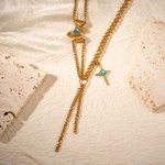 Personalized Four-Pointed Star Pendant Double Chain Necklace with Birthstone Dainty Family Jewelry Birthday Anniversary Gift for Women