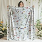 Personalized Wildflowers Bohemian Style Soft Throw Blanket with Name Home Decor Baby Shower Birthday Gift for Women Girls