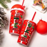 Gepersonaliseerd Kerstelement 20 oz Plastic Waterfles met Rietje en Naam Kerstcadeau voor Kinderen