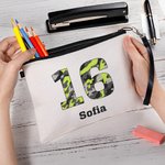 Personalized Camouflage Stripes Initial Number Makeup Bag with Name Birthday Christmas Gift for Family Friends