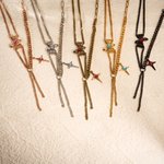 Personalized Four-Pointed Star Pendant Double Chain Necklace with Birthstone Dainty Family Jewelry Birthday Anniversary Gift for Women