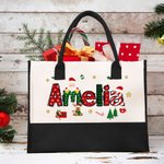 Personalized Santa Claus Elk Large Capacity Canvas Bag with Name Christmas Gift for Women