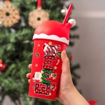 Gepersonaliseerd Kerstelement 20 oz Plastic Waterfles met Rietje en Naam Kerstcadeau voor Kinderen