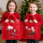 Personalized Cartoon Character Santa Claus Initial Large Jute Tote Bag with Name Daily Use Christmas Gift for Family