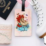 Personlig födelseblomma skridsko bagagetagg med namn resetillbehör födelsedagspresent för reseälskare skridskoentusiaster