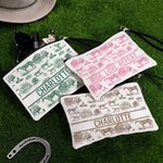 Personalised Equestrian Pattern Linen Makeup Bag with Text and Wrist Strap Travel Essentials Christmas Birthday Gift for Cowboy Girl Women