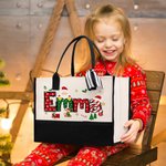 Personalized Santa Claus Elk Large Capacity Canvas Bag with Name Christmas Gift for Women
