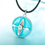 Personalised Kayak Blue Lake Round Resin Necklace with Rotate Paddle and Engraved Initial Inspirational Jewellery Gift for Kayaking Enthusiasts Kayaker