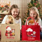 Personalized Cartoon Character Santa Claus Initial Large Jute Tote Bag with Name Daily Use Christmas Gift for Family