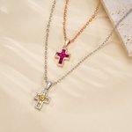 Personalized Tiny Birthstone Cross Necklace Dainty Jewelry Birthday Communion Gift for Christian Catholic Women