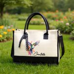 Personalized Hummingbird Large Canvas Tote Bag with Name Birthday Anniversary Gift for Women Hummingbird Lover