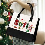 Personalized Santa Claus Elk Large Capacity Canvas Bag with Name Christmas Gift for Women