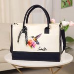 Personalized Hummingbird Large Canvas Tote Bag with Name Birthday Anniversary Gift for Women Hummingbird Lover