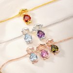 Personalised 1-5 Cute Boy Girl Charms Bracelet with Heart-Shaped Birthstone Exquisite Jewellery Anniversary Birthday Gift for Mom Kid