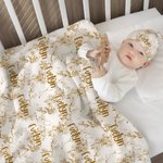 Personalized Classic Winnie the Pooh Floral Swaddle Blanket and Knot Hat Set with Name Birthday Baby Shower Gift for Newborns Babies