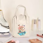 Personalized Skate Birth Flower Name Portable PU Leather Makeup Bag with Handle Travel Accessories Birthday Gift for Skate Lovers Girls