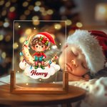 Personalized Fantasy Star Snowflake Santa's Helper Elf Name Acrylic LED Night Light with Wooden Base Room Decor Birthday Christmas Gift for Kid Baby