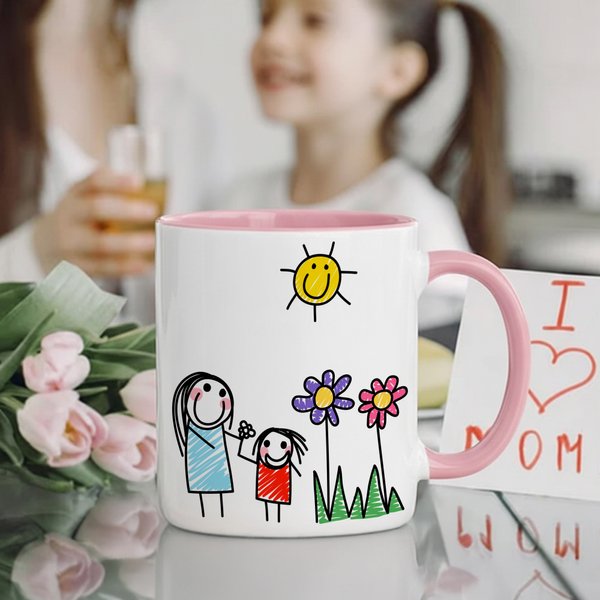 Personalized Multi-Colour Kids Hand-Drawn 11 oz Ceramic Mug Christmas Birthday Anniversary Gift for Family