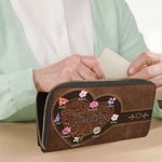 Personalized Retro Pattern Birth Flower Waterproof PU Leather Wallet with 1-12 Names and Zipper Anniversary Birthday Gift for Mom Grandma