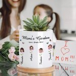 Personalized Floral 1-10 Face Photo Garden Ceramic Flower Pot with Bamboo Tray Name Title and Text Home Decor Christmas Birthday Gift for Mom Grandma