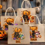 Personalizzato Halloween tema Carino animale grande capacità Tote Bag con iniziale e nome Halloween Dolcetto o scherzetto Regalo per la famiglia bambini