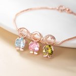 Personalised 1-5 Cute Boy Girl Charms Bracelet with Heart-Shaped Birthstone Exquisite Jewellery Anniversary Birthday Gift for Mom Kid