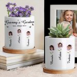 Personalized Floral 1-10 Face Photo Garden Ceramic Flower Pot with Bamboo Tray Name Title and Text Home Decor Christmas Birthday Gift for Mom Grandma