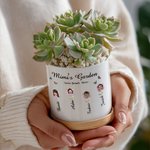 Personalized Floral 1-10 Face Photo Garden Ceramic Flower Pot with Bamboo Tray Name Title and Text Home Decor Christmas Birthday Gift for Mom Grandma