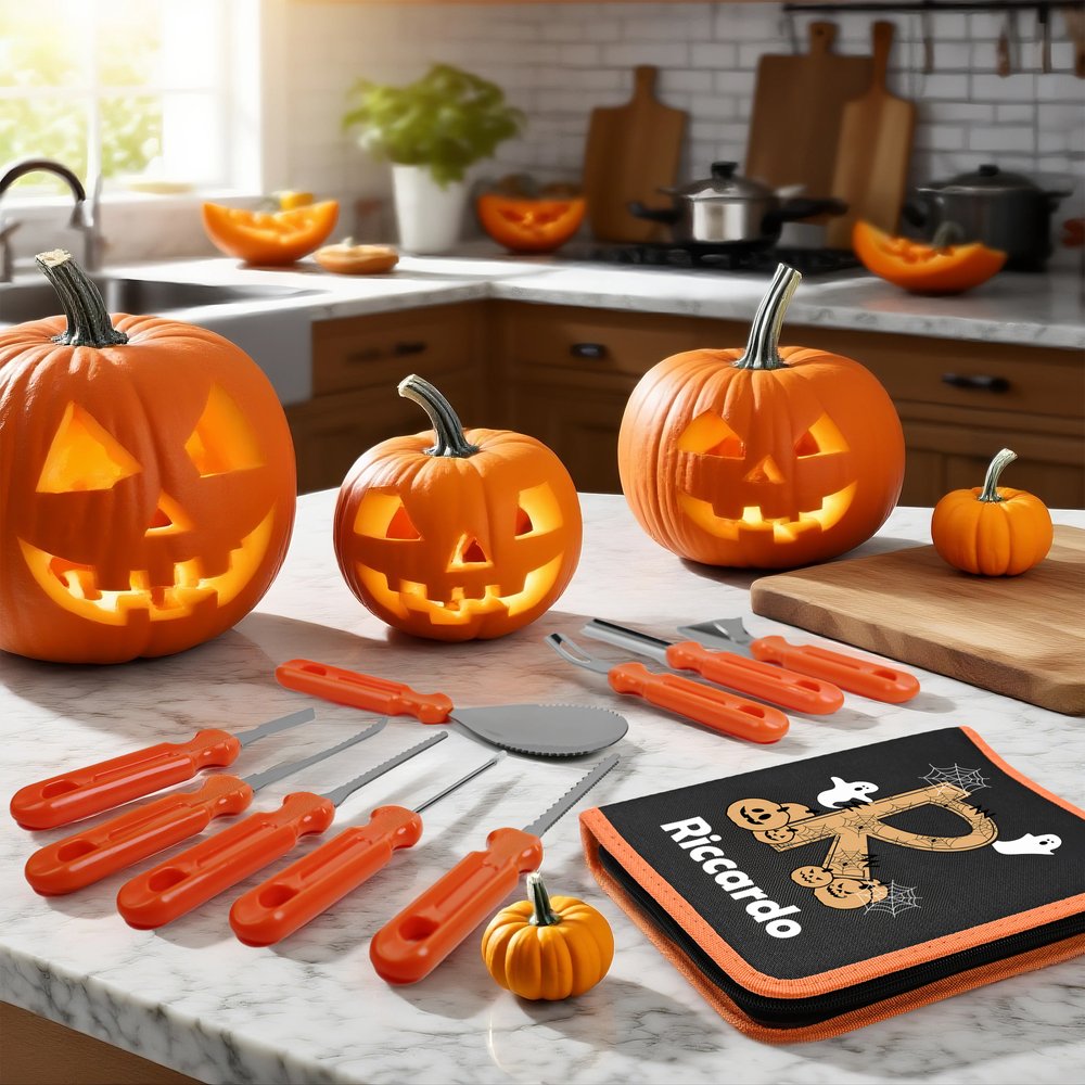 Personalizzato fantasma iniziale Halloween zucca intaglio strumenti 11 pezzi con nome
