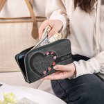 Personalized Retro Pattern Birth Flower Waterproof PU Leather Wallet with 1-12 Names and Zipper Anniversary Birthday Gift for Mom Grandma