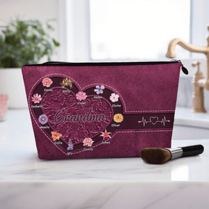 Personalisierte Retro Herz Design 1-12 Geburt Blumen tragbare Kosmetiktasche mit Namen und Titel Geburtstag Jahrestag Weihnachtsgeschenk für Mama Oma