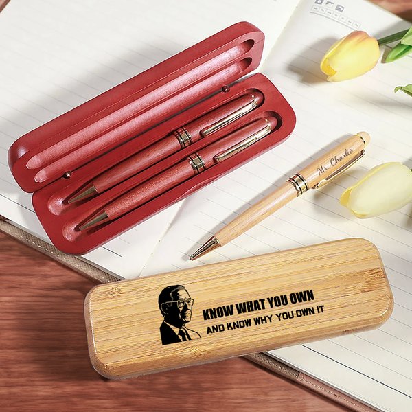 Personalized Silhouette of A Person Design Wooden Ballpoint Pen and Case Set with Name and Financial Text Office Supplies Birthday Gift for Men