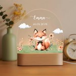 Personalized Bear Fox Cute Animal LED Night Light with Wooden Base and Name Nursery Decor Baby Shower Birthday Gift for Girls Boys
